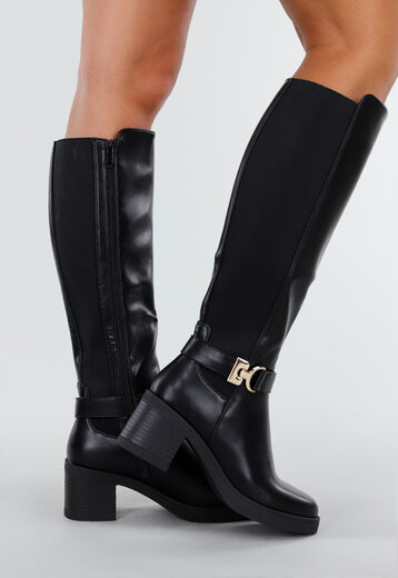 Zwarte Laarzen met Gouden Gesp
