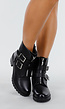 Zwarte Biker Boots met Gespen en Ritsdetail