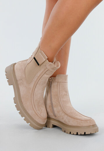 Beige Enkellaarsjes met Chunky Zool