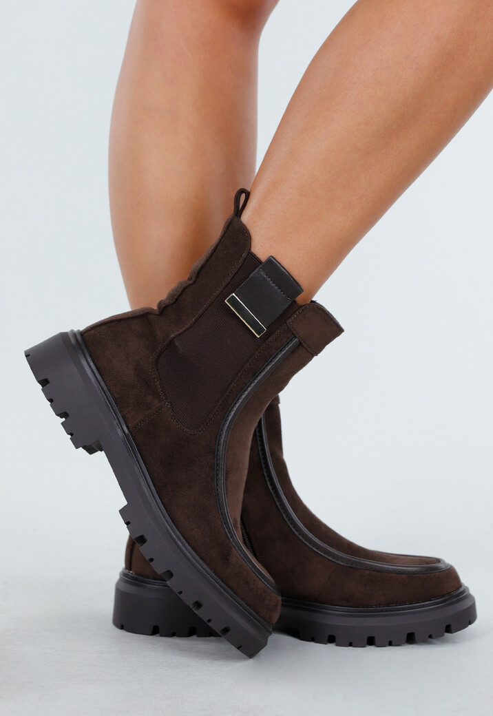 Bruine Enkellaarsjes met Chunky Zool en Suèdelook