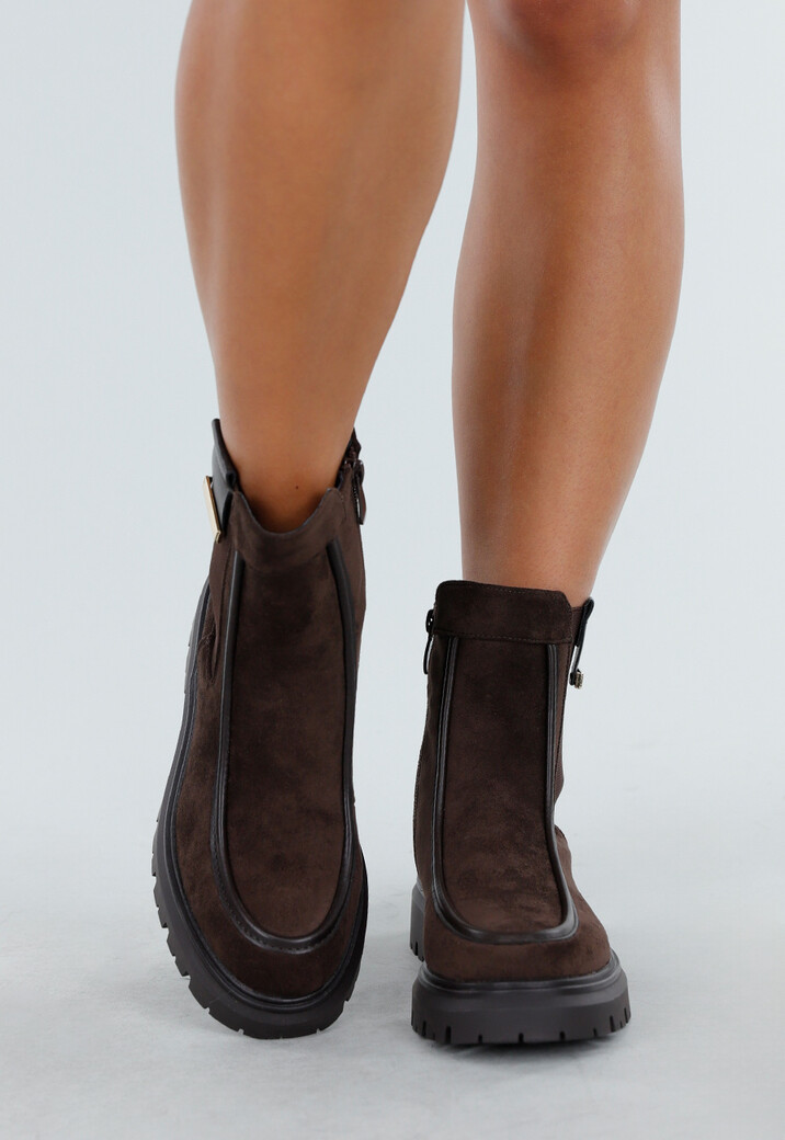 Bruine Enkellaarsjes met Chunky Zool en Suèdelook