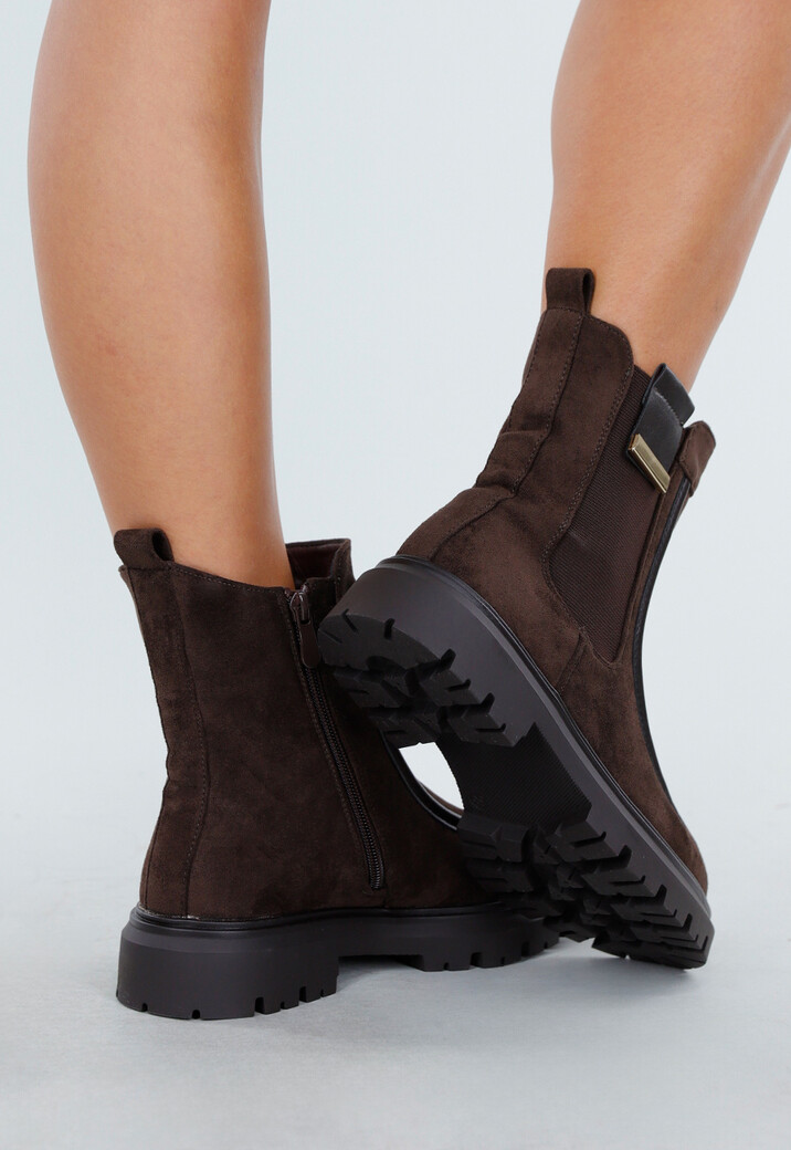 Bruine Enkellaarsjes met Chunky Zool en Suèdelook