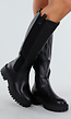 Zwarte Hoge Laarzen met Chunky Zool en Elastisch Detail