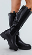 Zwarte Hoge Laarzen met Chunky Zool en Elastisch Detail