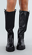 Zwarte Hoge Laarzen met Chunky Zool en Elastisch Detail