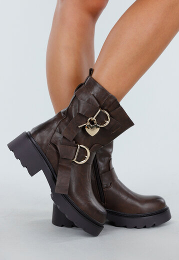 Bruine Biker Boots met Gespen