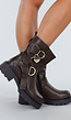 Bruine Biker Boots met Gespen en Chunky Zool