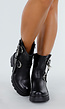 Zwarte Biker Boots met Gespen, Chunky Zool en Hartdetail