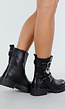 Zwarte Biker Boots met Gespen, Chunky Zool en Hartdetail