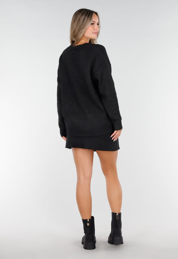 Zwarte Enkellaarsjes met Chunky Zool en Ritsdetail