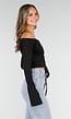Zwarte Off-Shoulder Crop Top met Stretch en Striksluiting