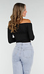 Zwarte Off-Shoulder Crop Top met Stretch en Striksluiting