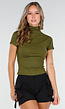 Groene Stretch Top met Col en Korte Mouwen