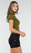 Groene Stretch Top met Col en Korte Mouwen