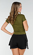 Groene Stretch Top met Col en Korte Mouwen