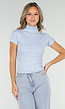 Lichtblauwe Stretch Top met Col en Korte Mouwen