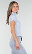 Lichtblauwe Stretch Top met Col en Korte Mouwen