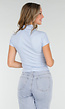 Lichtblauwe Stretch Top met Col en Korte Mouwen