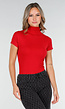 Rode Stretch Top met Col en Korte Mouwen