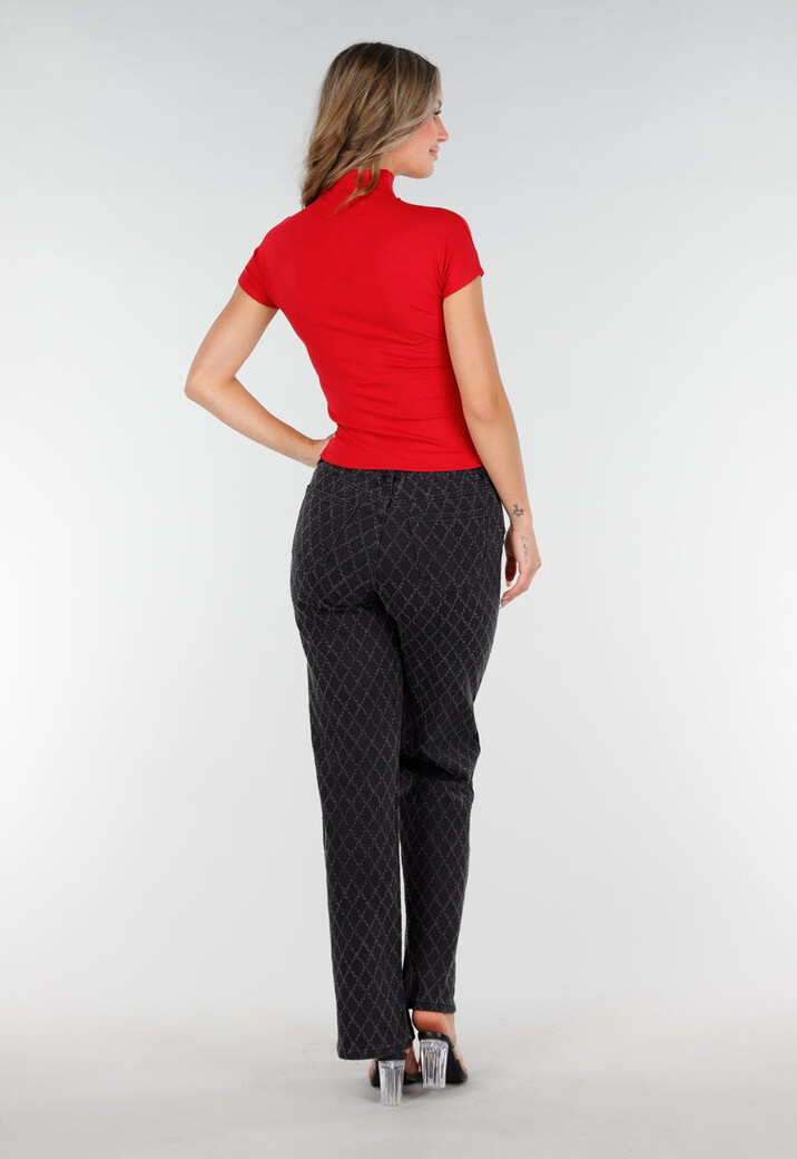 Rode Stretch Top met Col en Korte Mouwen