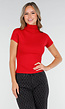 Rode Stretch Top met Col en Korte Mouwen