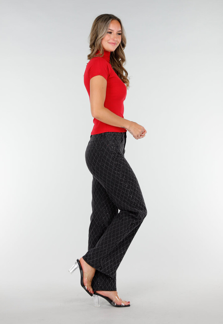 Rode Stretch Top met Col en Korte Mouwen