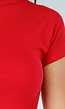 Rode Stretch Top met Col en Korte Mouwen