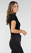 Zwarte Stretch Top met Col en Korte Mouwen
