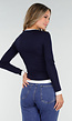 Donkerblauwe Longsleeve Top met Witte Boorden aan Hals en Mouwen