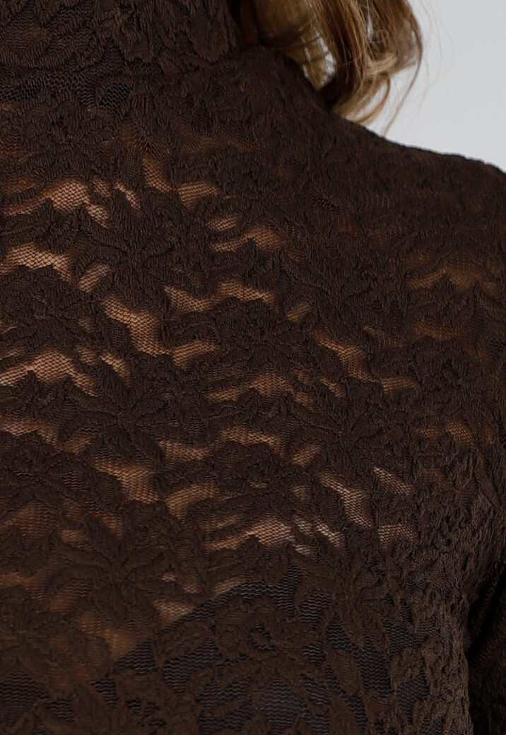 Kanten Bruine Top met Stretch en Colkraag