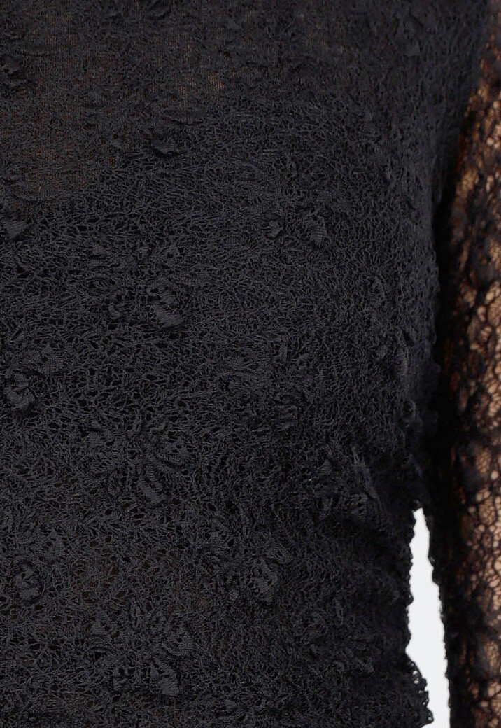 Zwarte See Through Kanten Top met Gedrappeerd Effect