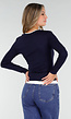 Donkerblauwe Longsleeve Top met V-Hals en Witte Boorden