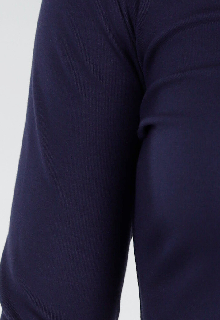 Donkerblauwe Longsleeve Top met V-Hals en Witte Boorden