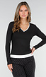 Zwarte Longsleeve Top met V-Hals en Witte Boorden