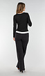 Zwarte Longsleeve Top met V-Hals en Witte Boorden