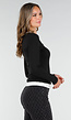Zwarte Longsleeve Top met V-Hals en Witte Boorden
