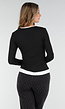 Zwarte Longsleeve Top met V-Hals en Witte Boorden