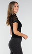 Zwarte Gehaakte Stretch Top met Col en Korte Mouwen