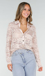 Lichtroze Kanten Blouse met Satijnkraag en Goudkleurige Knopen