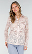 Lichtroze Kanten Blouse met Satijnkraag en Goudkleurige Knopen