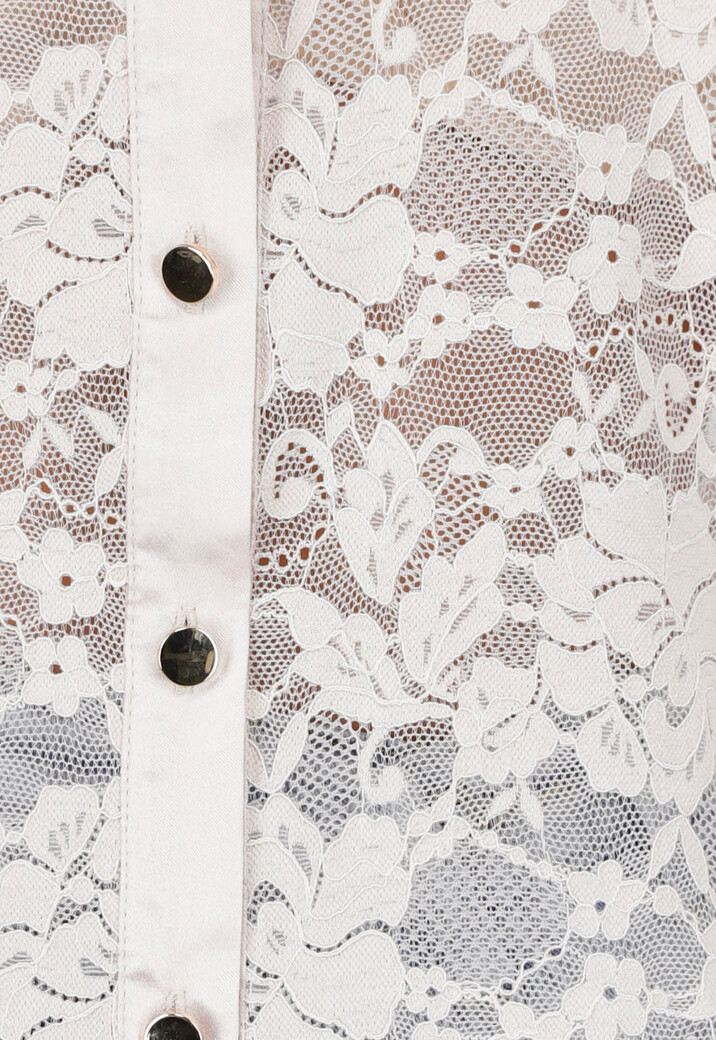 Lichtroze Kanten Blouse met Satijnkraag en Goudkleurige Knopen