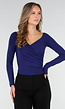 Navy Stretch Top met Ruches en Overslaghals