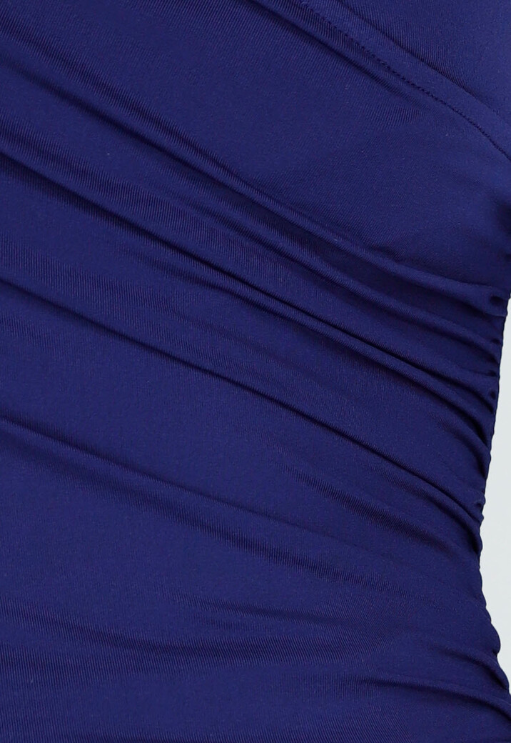 Navy Stretch Top met Ruches en Overslaghals