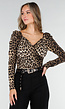 Luipaard Stretch Top met Overslag en Plooien