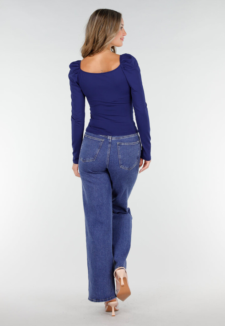 Navy Overslag Top van Stretchstof