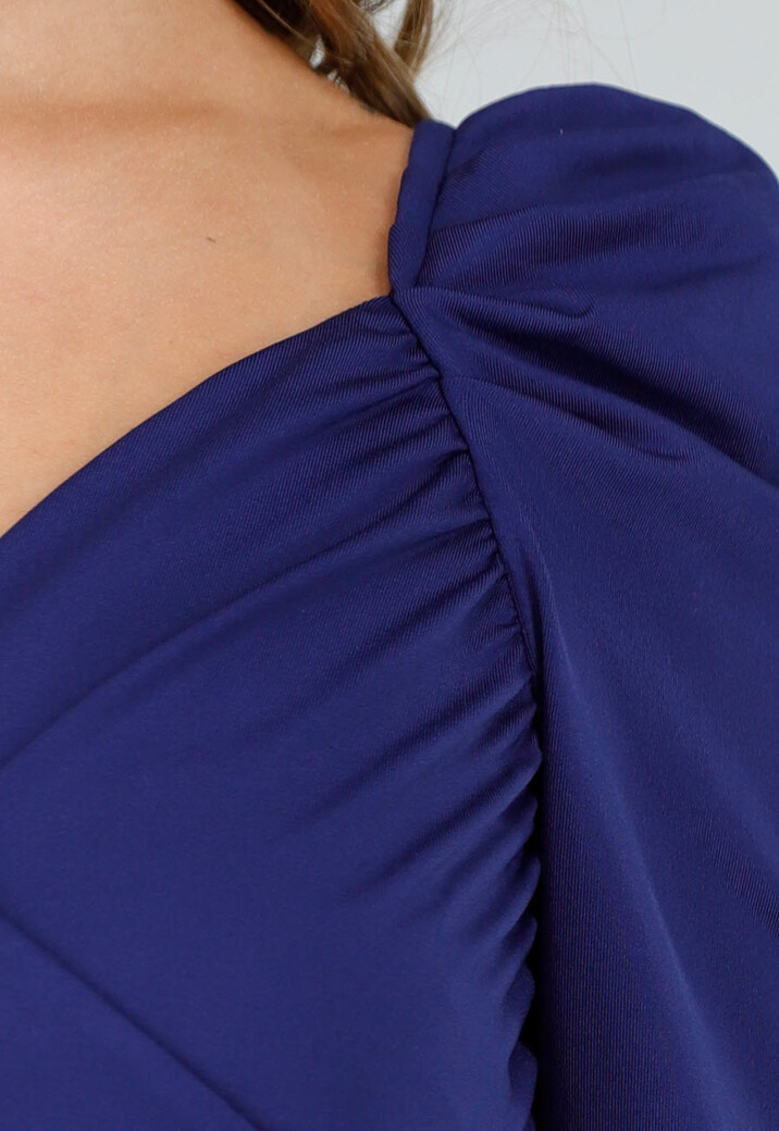 Navy Overslag Top van Stretchstof