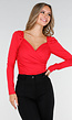 Rode Stretch Top met Overslag en Plooien