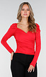 Rode Stretch Top met Overslag en Plooien