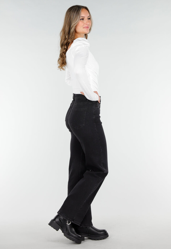 Witte Stretch Top met Overslag en Plooien