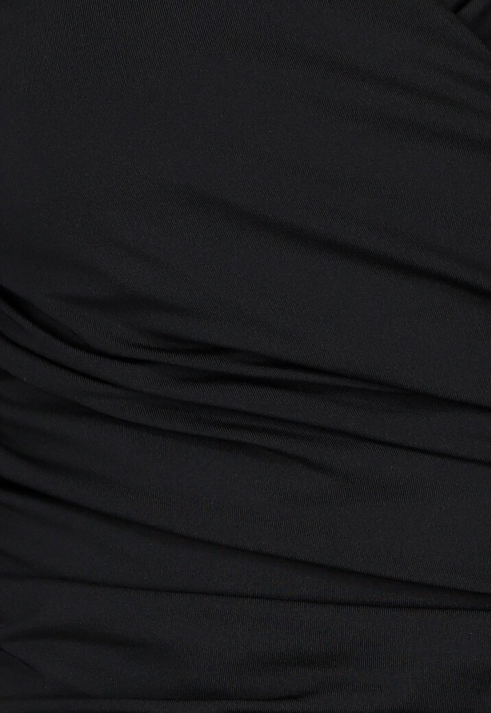 Zwarte Top met V-Hals Overslag en Plooien